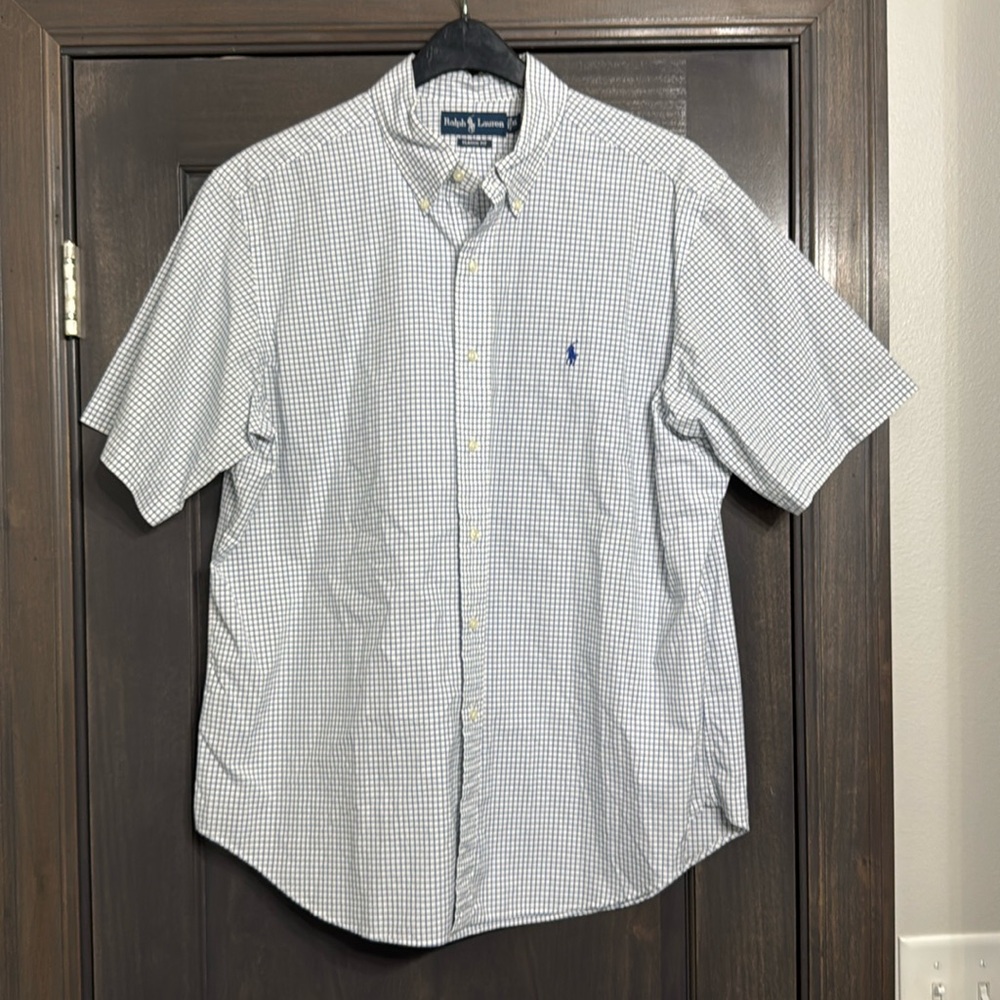 Ralph Lauren Men’s‎ Short Sleeve Button Up Classic Fit Blue/white Size XL